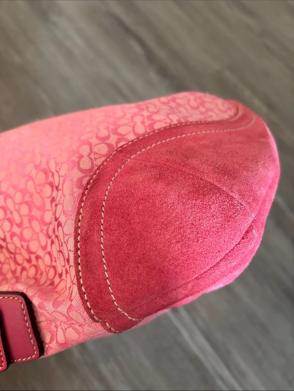 Coach Y2K Pink Signature Hobo Bag with Suede Trim